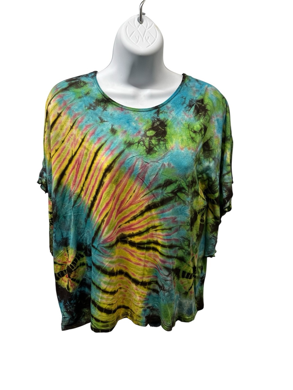 Tie-Dye Short Sleeve Women's Top - Blue Green Yellow. LG/GR/GR01. 4112